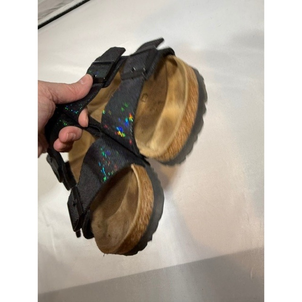 Birkenstock Arizona Black Rainbow Holographic Glitter Sandals Womens 41 L10 M8 - Picture 2 of 6